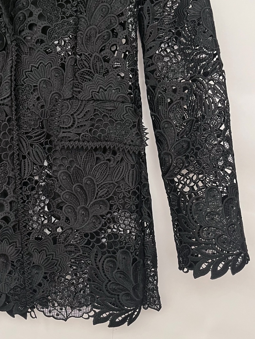 Elie Tahari Floral Crochet Lace Blazer Modern Unlined Pockets Size 0 Black - Picture 5 of 16